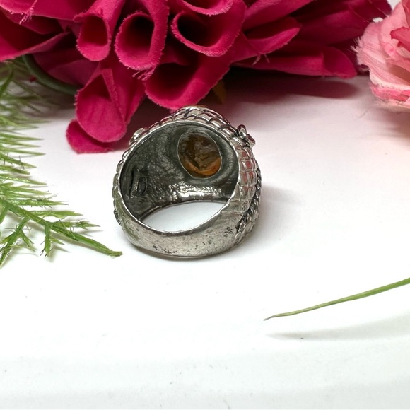 VINTAGE⚜️RETRO Orange Crystal Cocktail Ring - Size 6 - Picture 7 of 8